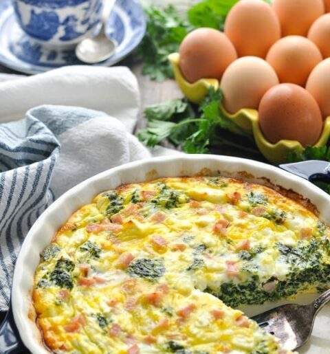 Turkey Bacon Caramelized Onion Quiche with Sweet Potatoes and Spinach
