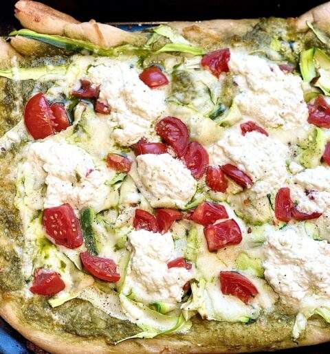Zucchini Ricotta Pizza with Lemon Dill Salad